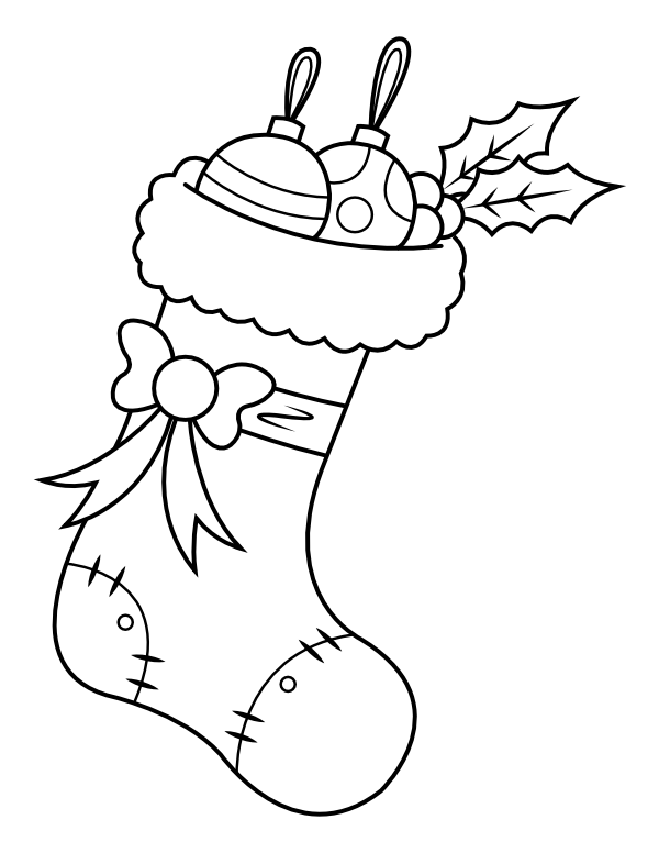 Printable christmas stocking with bow coloring page