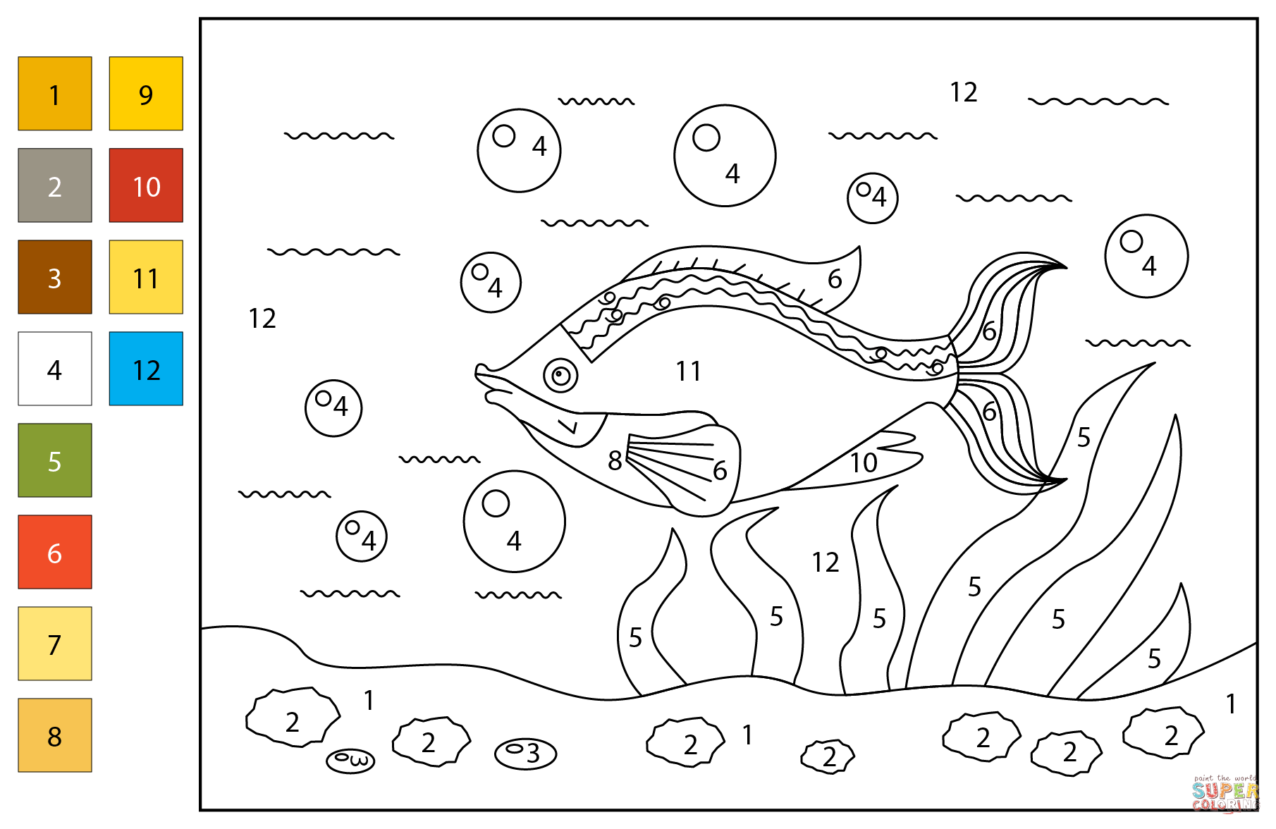 Fish color by number free printable coloring pages