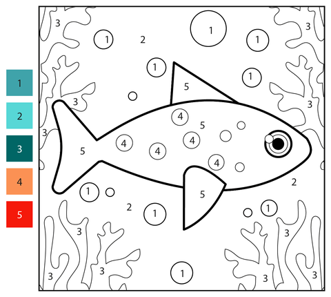 Fish color by number free printable coloring pages