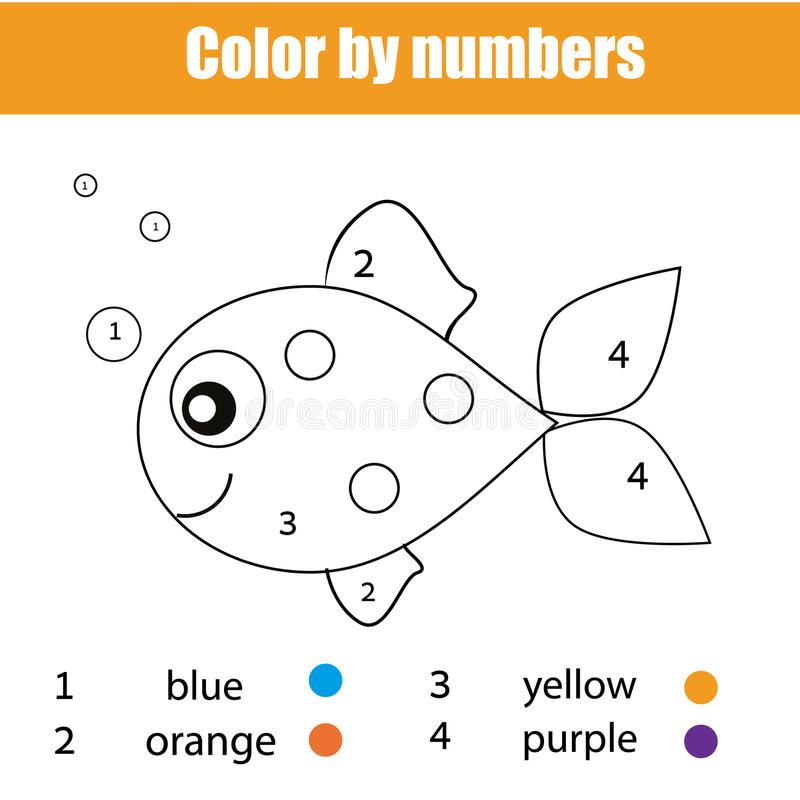 Coloring page with fish chacter color by numbers educational children game drawing kids activity stock vecâ color by numbers color activities coloring pages