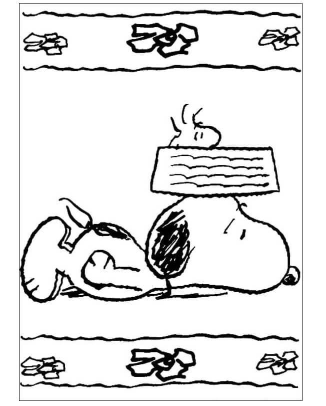 Snoopy lies on his stomach coloring page