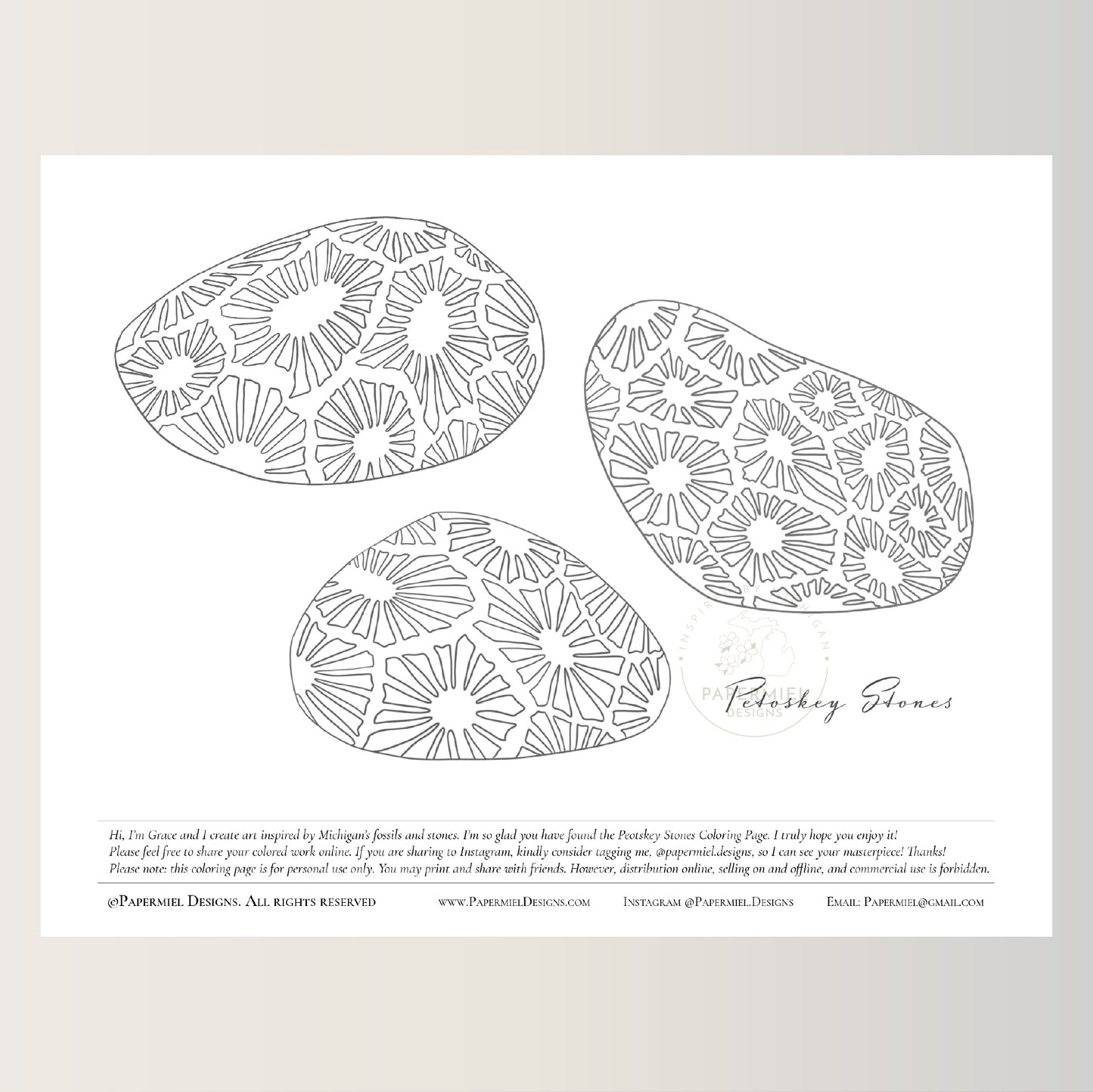 Instant download coloring page petoskey stones â papermiel designs