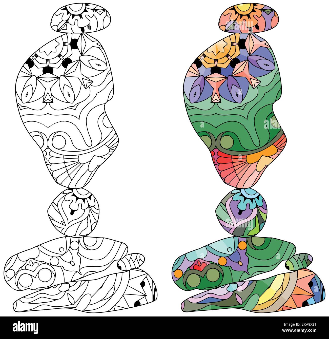 Balance concept zen stones flat design style for coloring pages color and outline set stock vector image art