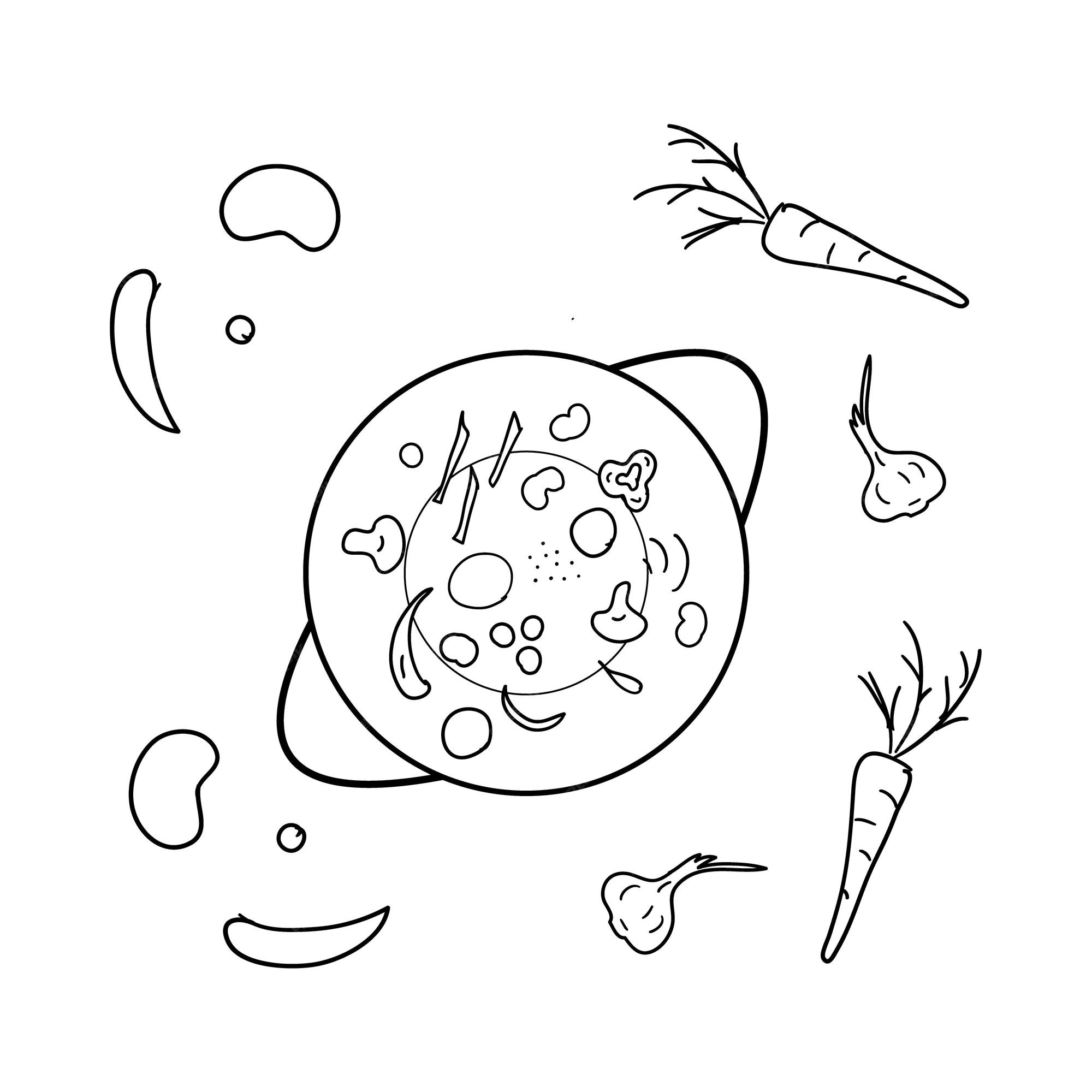 Premium vector coloring page asian food vector illustration wok hot frying pan with herbs mushrooms vegetables