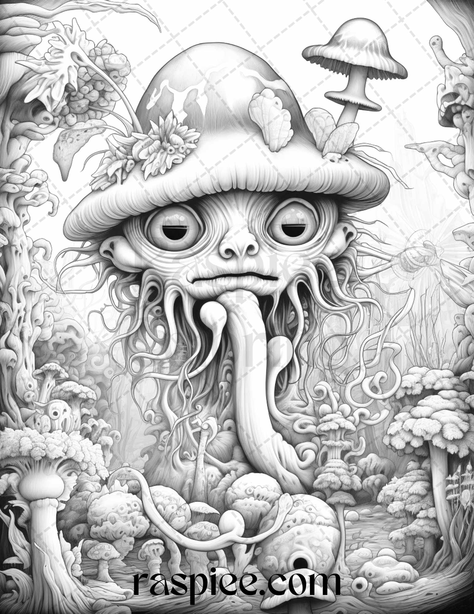 Surreal creatures grayscale coloring pages for adults printable pd â coloring