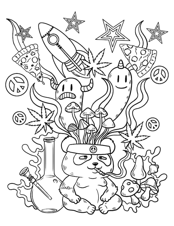 Trippy stoner printable coloring pages digital download psychedelic coloring book