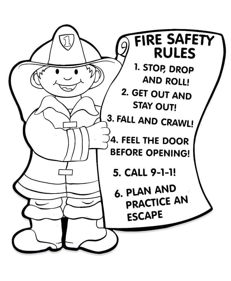 Fire safety rules coloring page