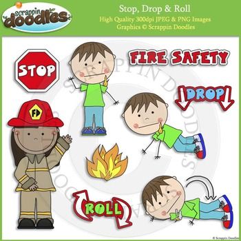 Stop drop roll fire safety for kids firefighter art clip art