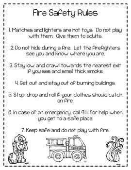 Fire safety rules coloring sheet fire safety rules fire safety for kids fire safety preschool