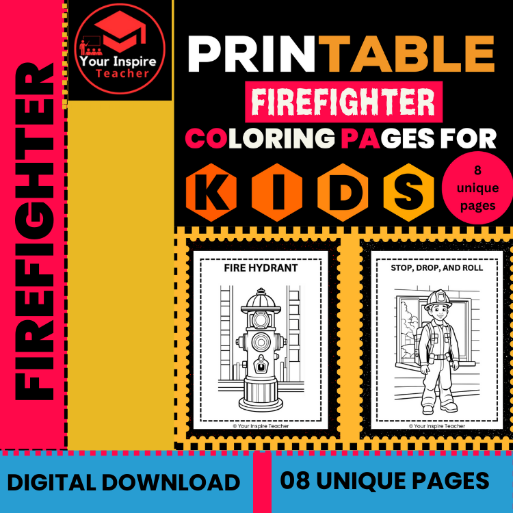 Unique and cute firefighter coloring pages for kids