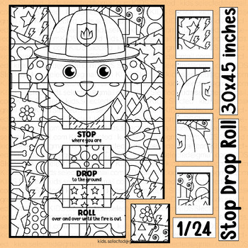 Stop drop and roll fire safety week bulletin board coloring poster activities