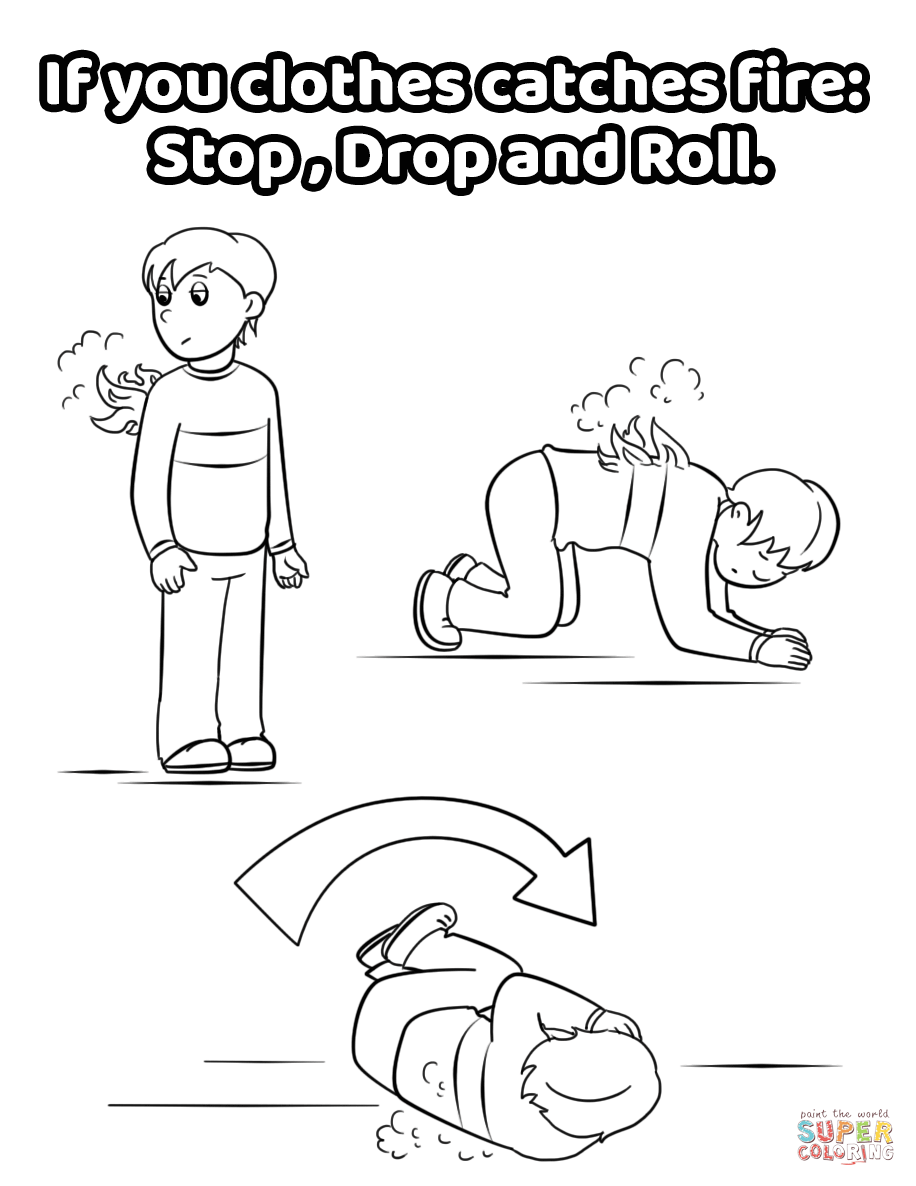 If you clothes catches fire stop drop and roll coloring page free printable coloring pages