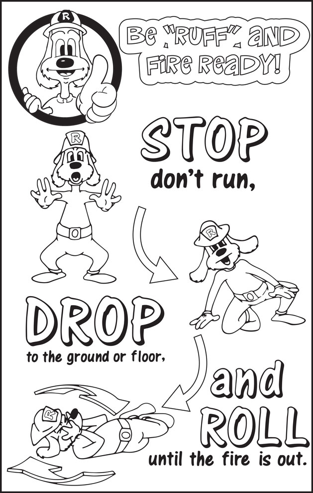 Stop drop and roll coloring poster fire safety for life