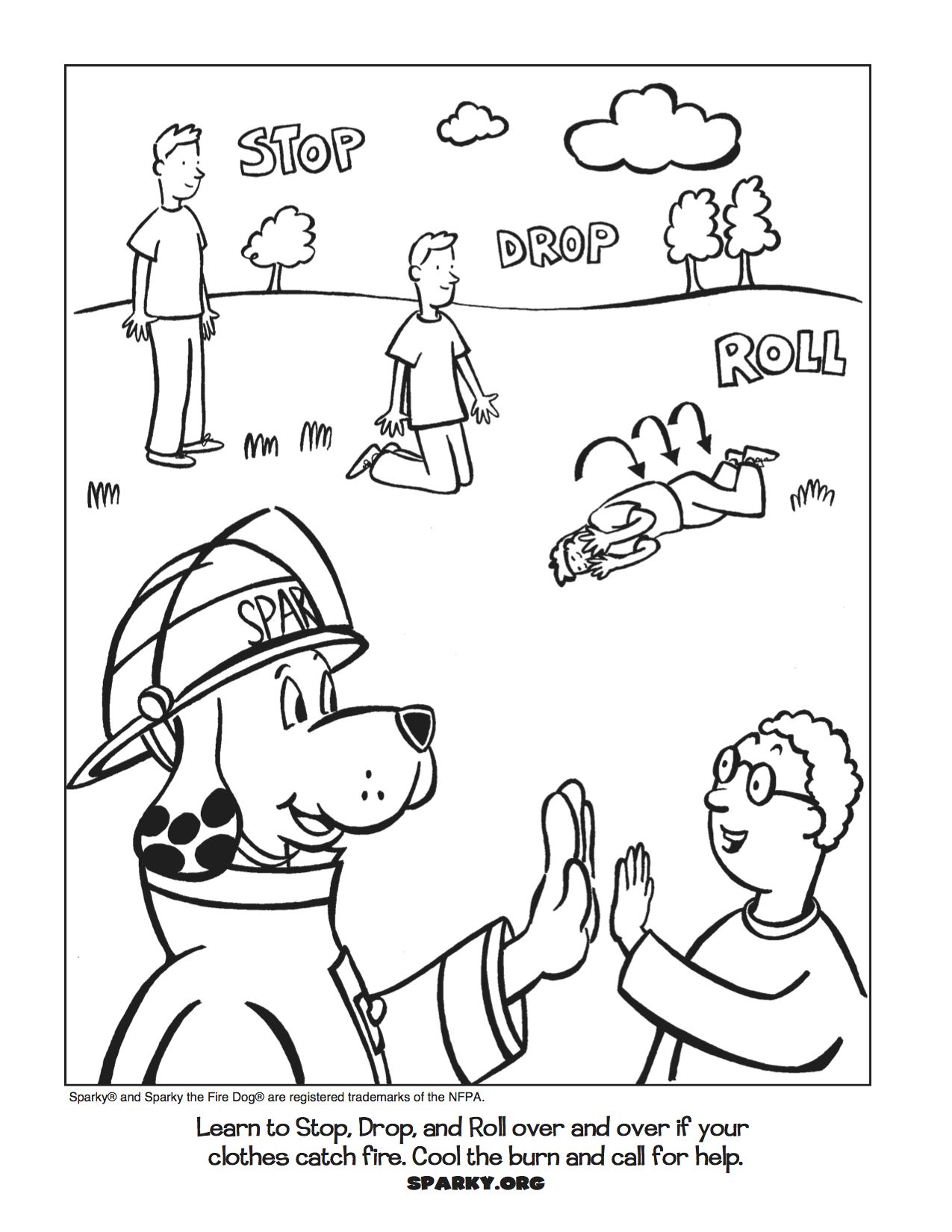 Stop drop and roll coloring page