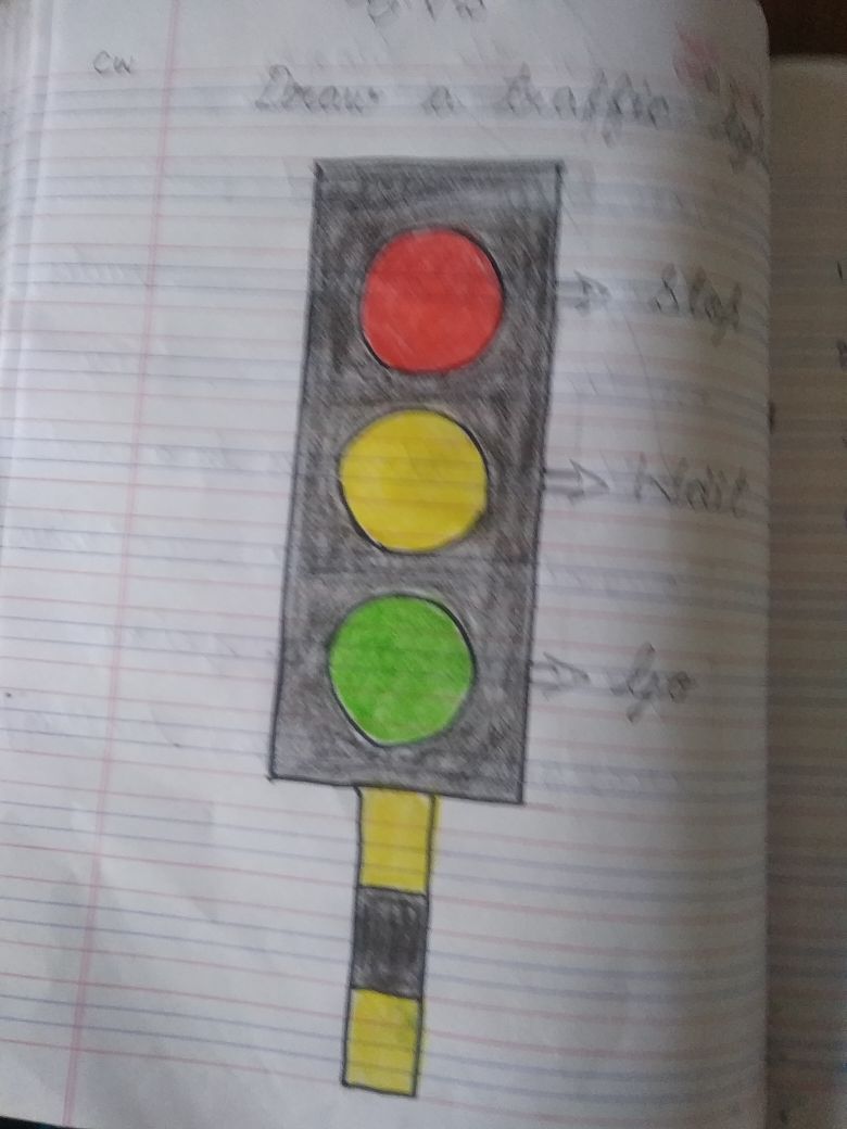 Draw and colour the traffic light