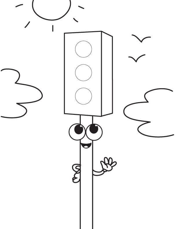 Cartoon road and street safety coloring page