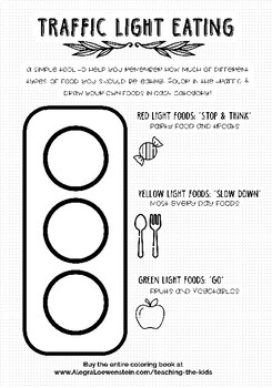 Traffic light eating coloring page health nutrition by alegra loewenstein