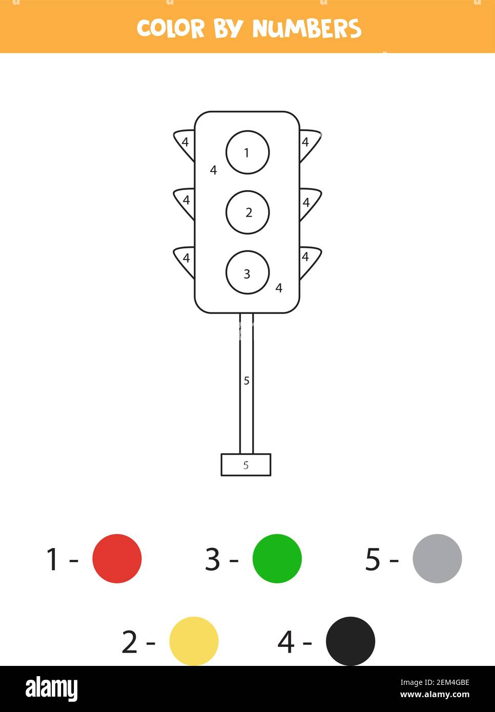 Coloring page with cartoon traffic lights color by numbers math game for kids stock vector image art