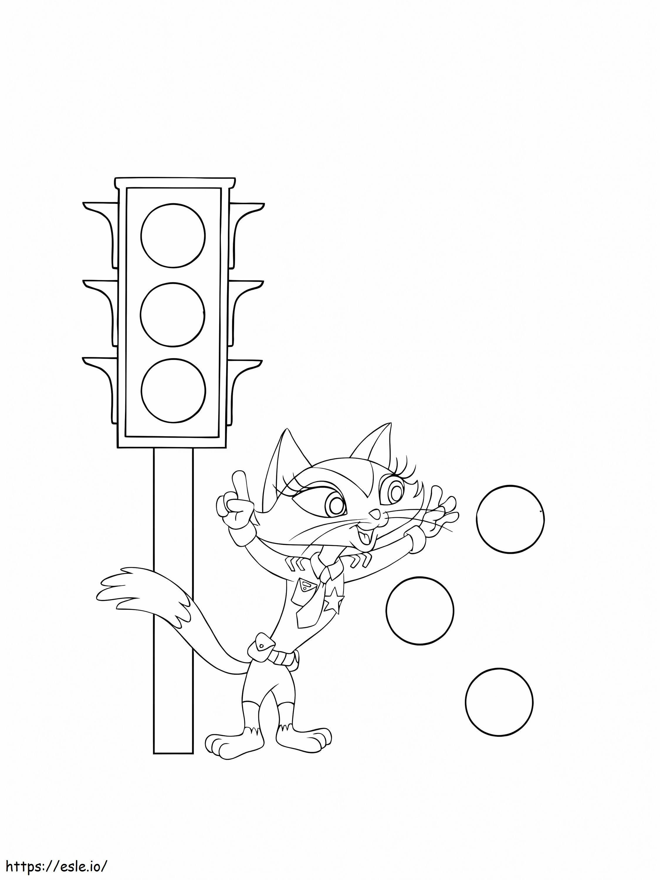 Police cat and traffic light coloring page