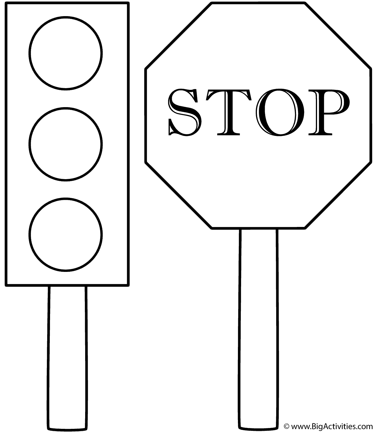 Traffic light and stop sign