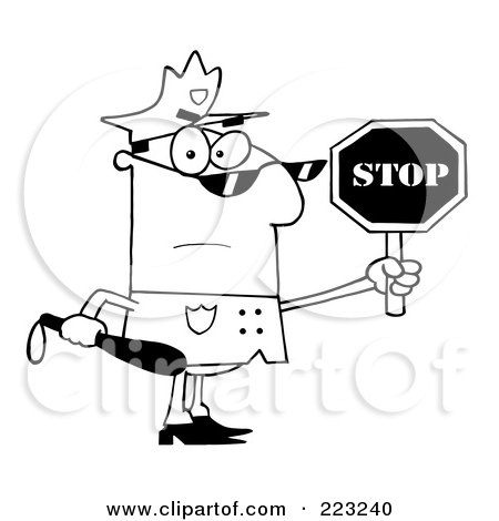Coloring page outline of a police officer holding a stop sign and club posters art prints by