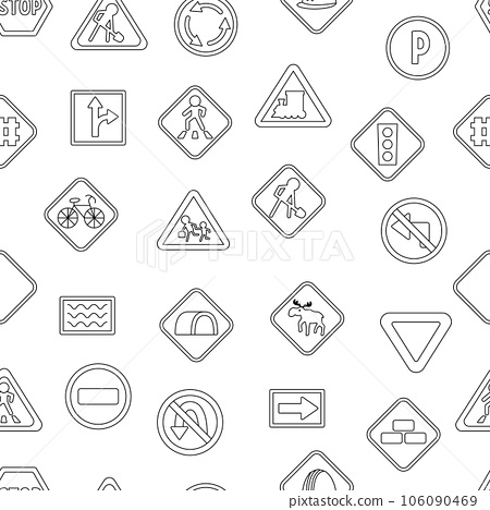 Vector black and white road signs seamless