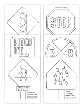 Road safety signs street signs go fish game template coloring pages bundle