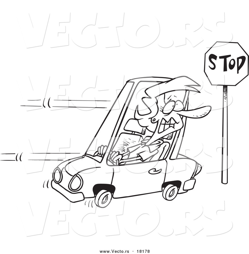 R of a cartoon woman running a stop sign