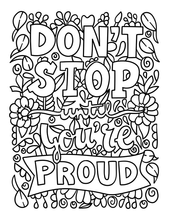 Dont stop motivational quote coloring page stock vector