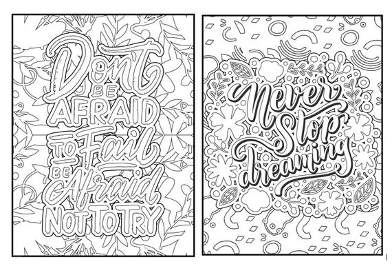 Motivational coloring pages dont be afraid to fail and never stop dreaming instant download