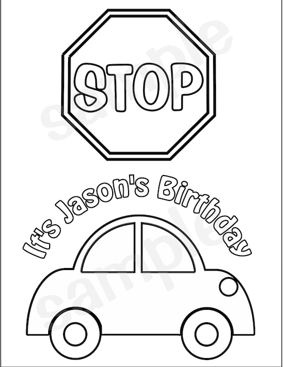 Personalized transportation coloring page birthday party favor colouring activity sheet personalized printable template