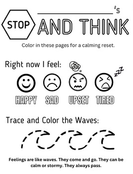 Stop and think calming coloring sheet for emotional reset tpt