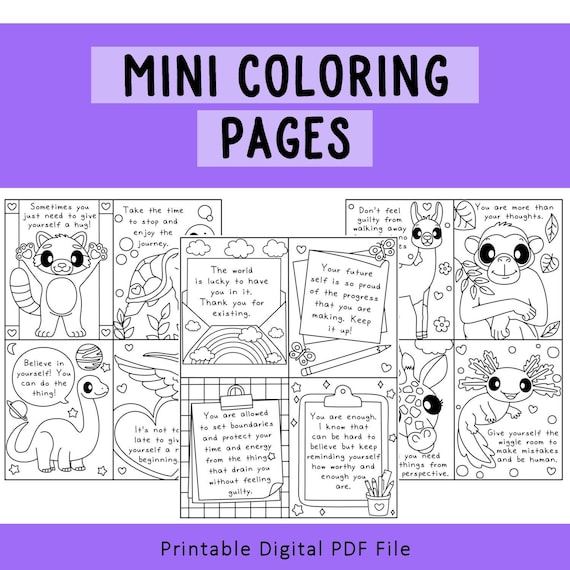 Mini inspiring coloring pages printable hand drawn l digital coloring book cute printable sheets pdf relaxation positivity