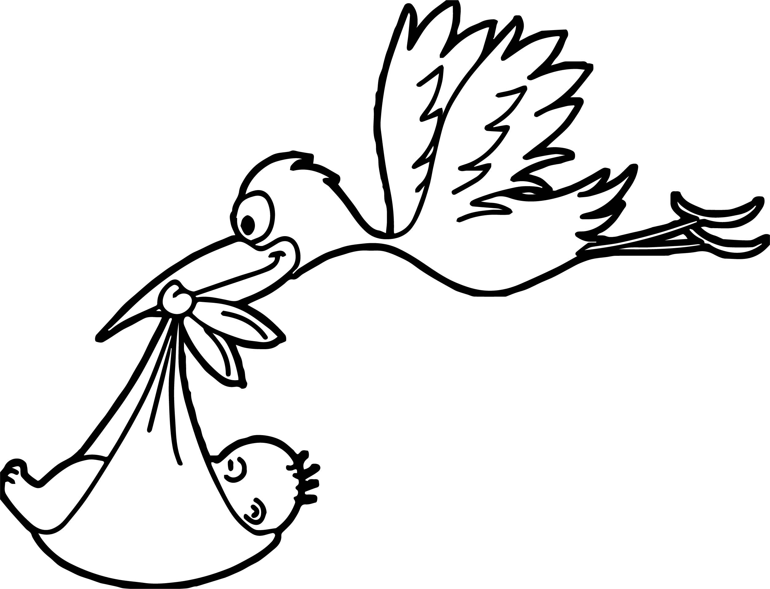 Stork flying baby coloring page