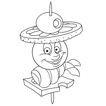 Premium vector cute canape snack cartoon funny food emoji face kids coloring page