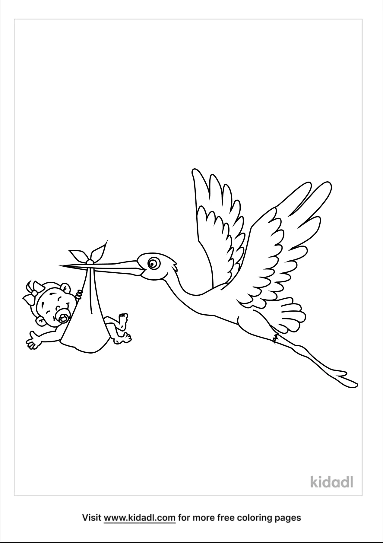 Free stork carrying baby coloring page coloring page printables