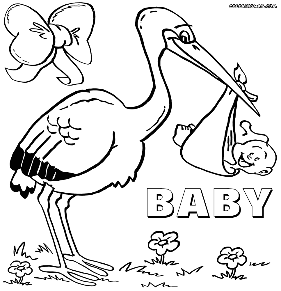 Stork and newborn baby shower coloring page baby coloring pages coloring pages printable baby shower cards