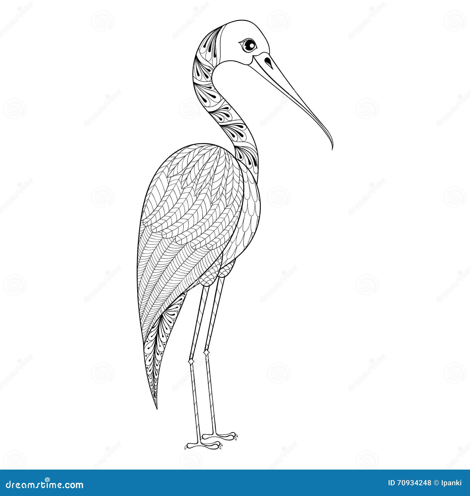 Zentangle hand drawn stork for adult antistress coloring pages stock vector