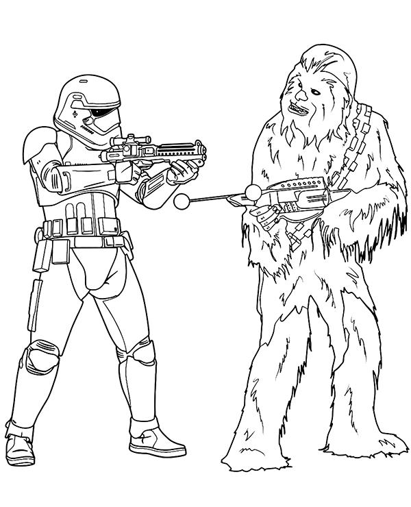 Chewbacca and storm trooper on free and printable coloring books