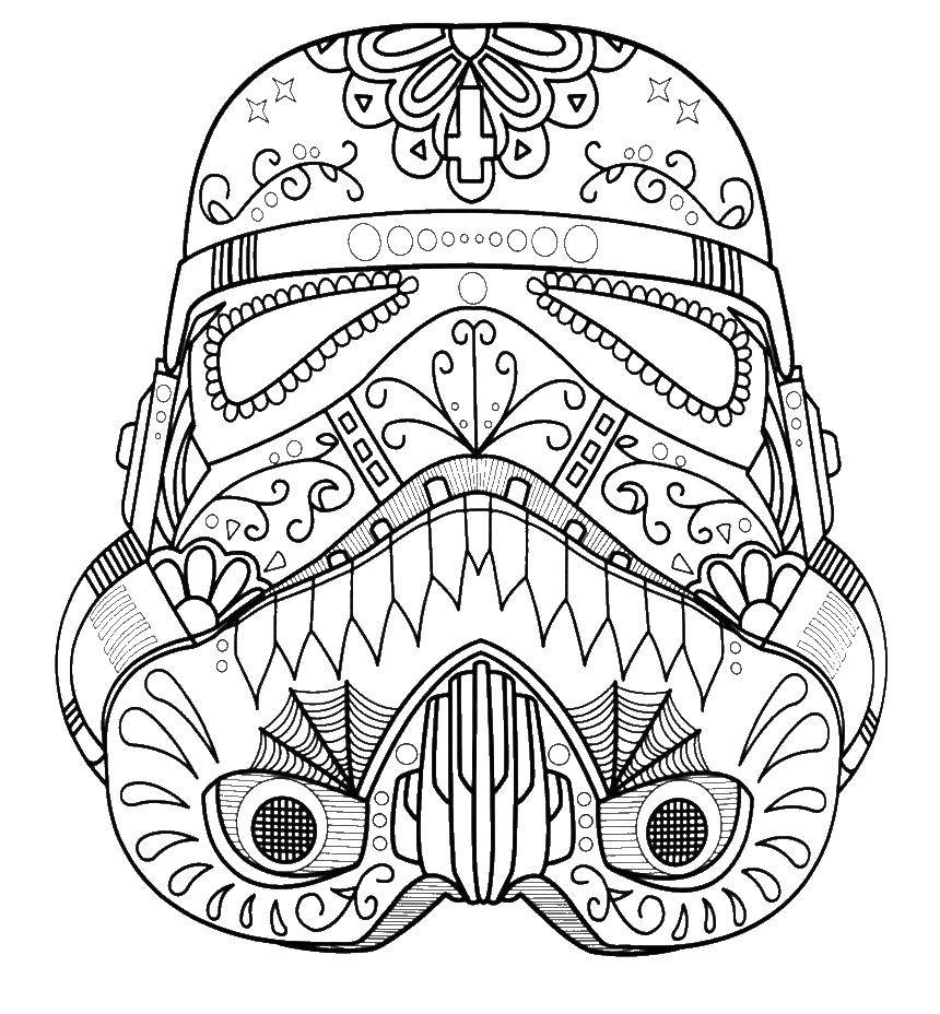 Online coloring pages coloring page stormtrooper helmet in the patterns patterns download print coloring page