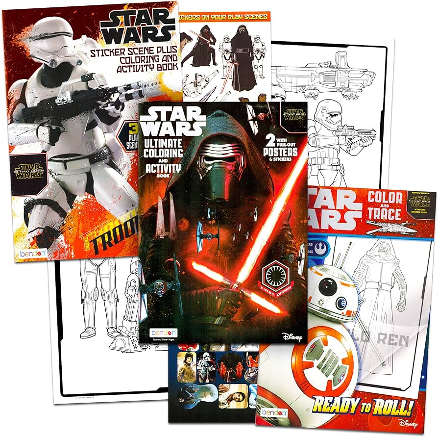 Star wars coloring book bundle star wars the force awakens coloring and activity books featuring kylo ren rey stormtroopers bb