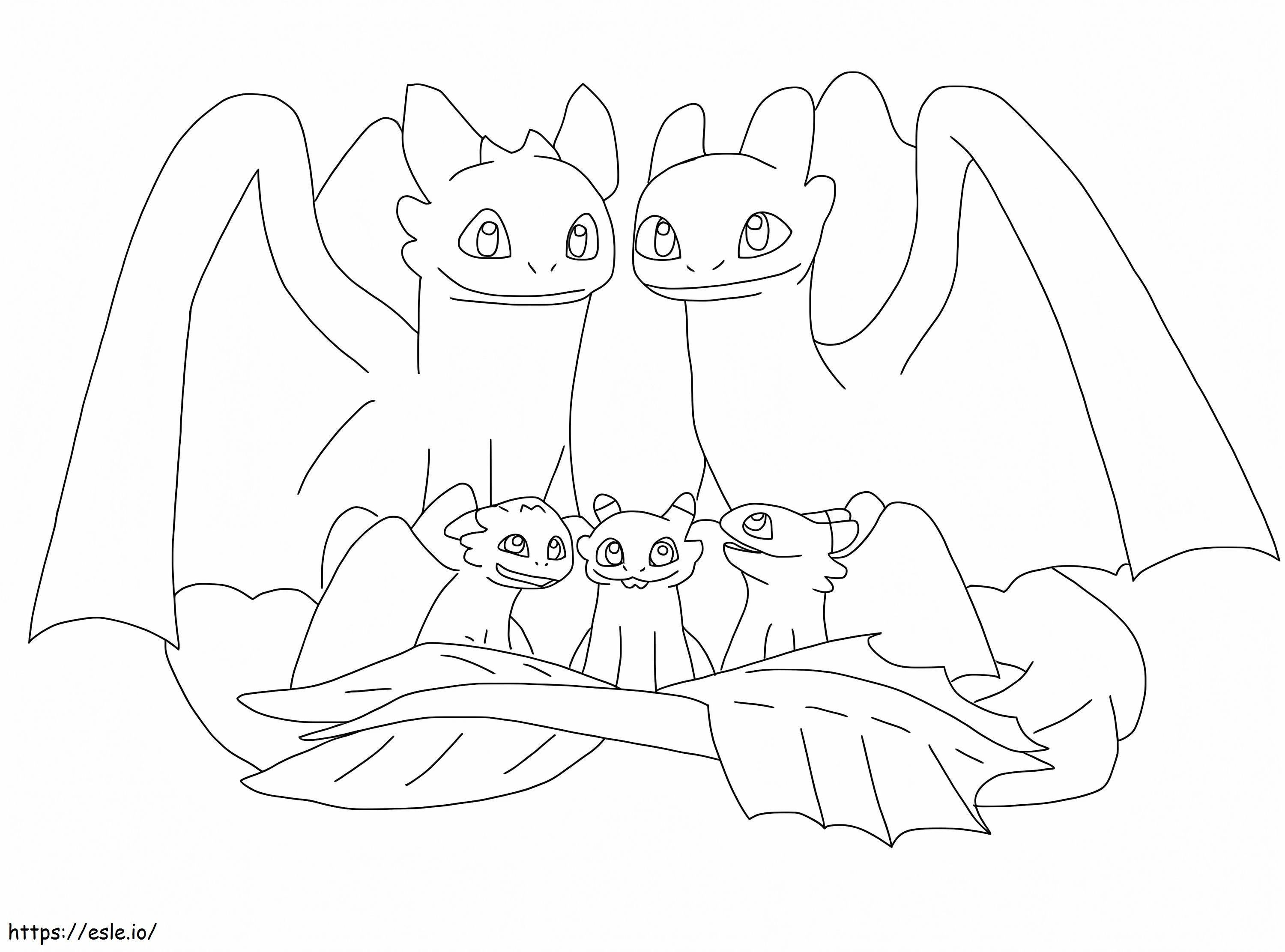 Toothless family coloring page