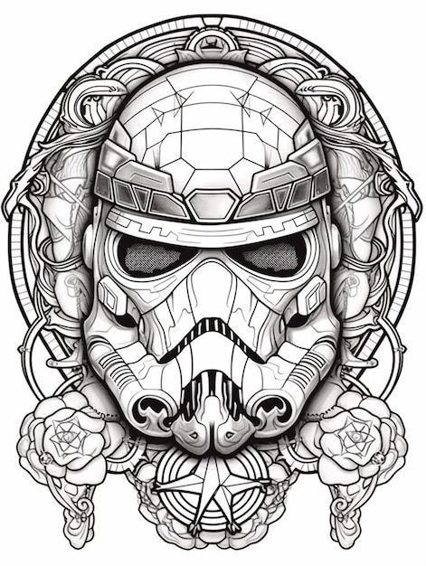 Premium ai image a storm trooper helmet with roses and a star wars helmet generative ai