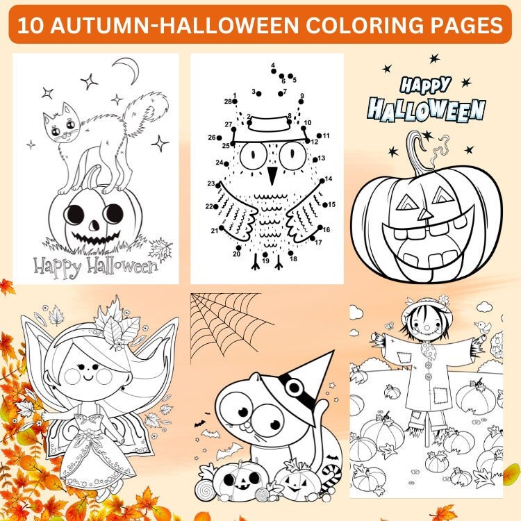 Fall coloring pages autumn coloring book for kids fall leaf pumpkin thanksgiving pdf instant download printable digital pdf