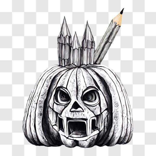 Download artistic drawing of pumpkin filled with pencils png online