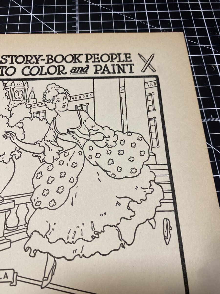 Cinderella story book coloring page vintage nursery book illustration