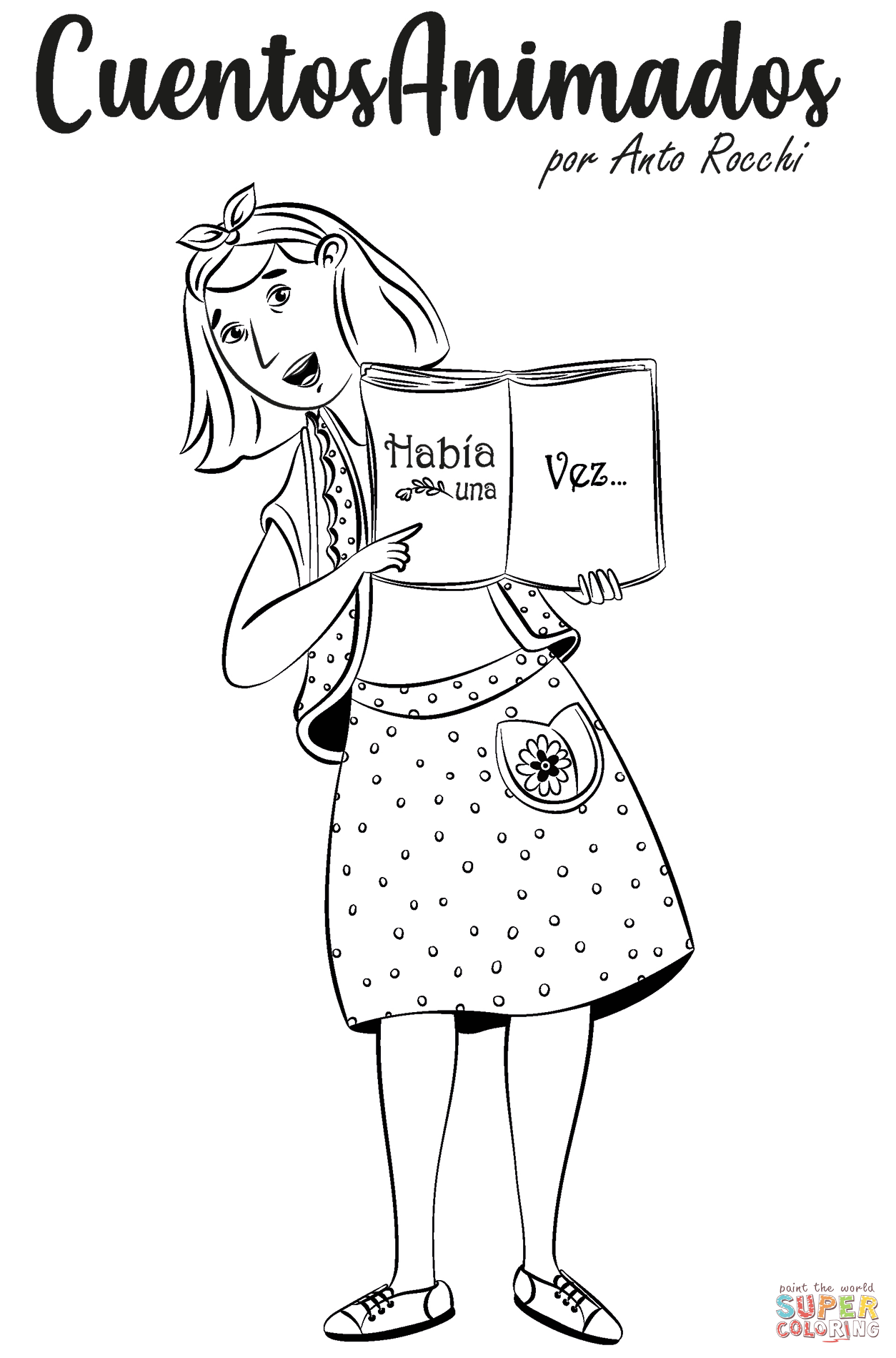 Woman with storybook coloring page free printable coloring pages