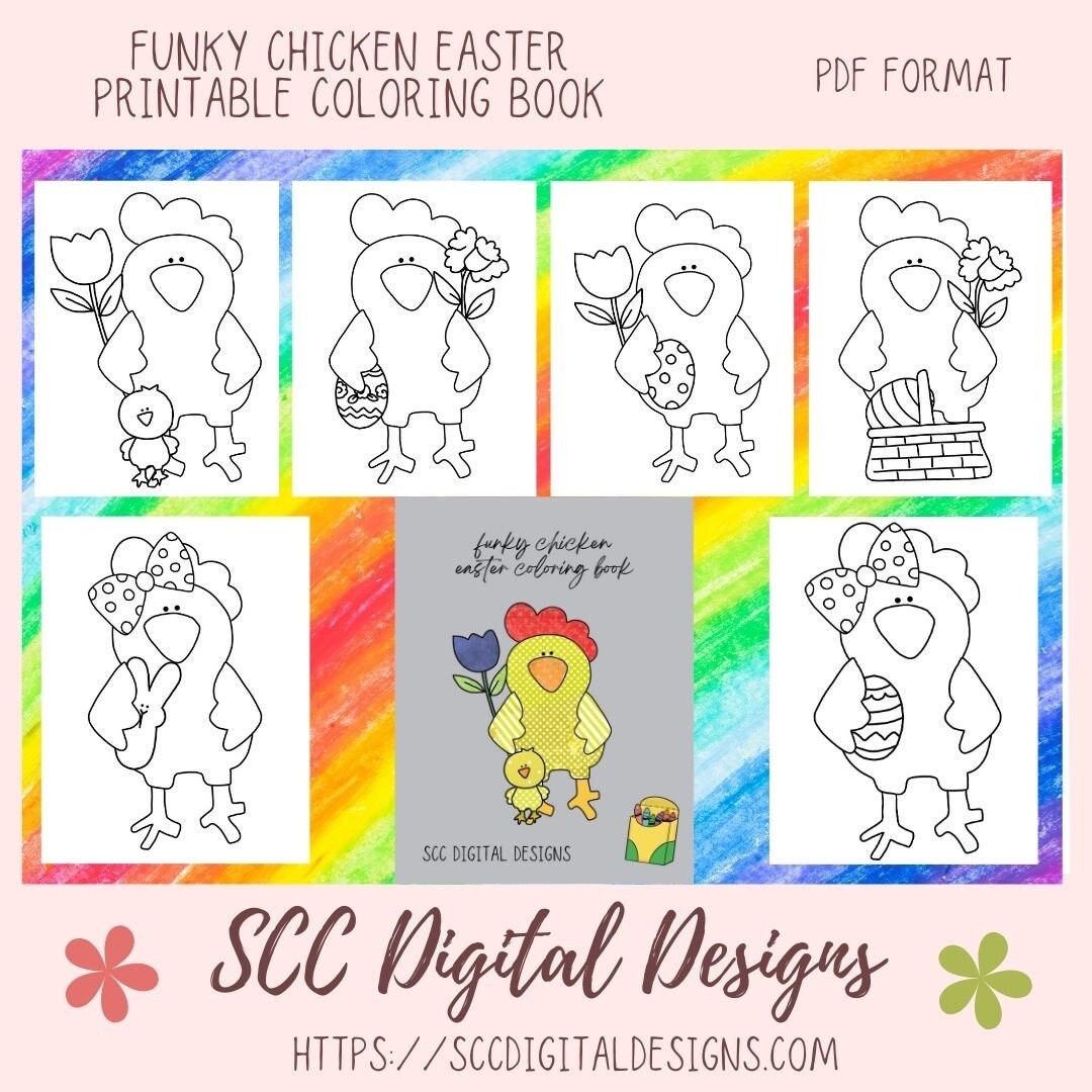 Funky chicken kids coloring book digital preschool easter coloring pa â scc digital designs