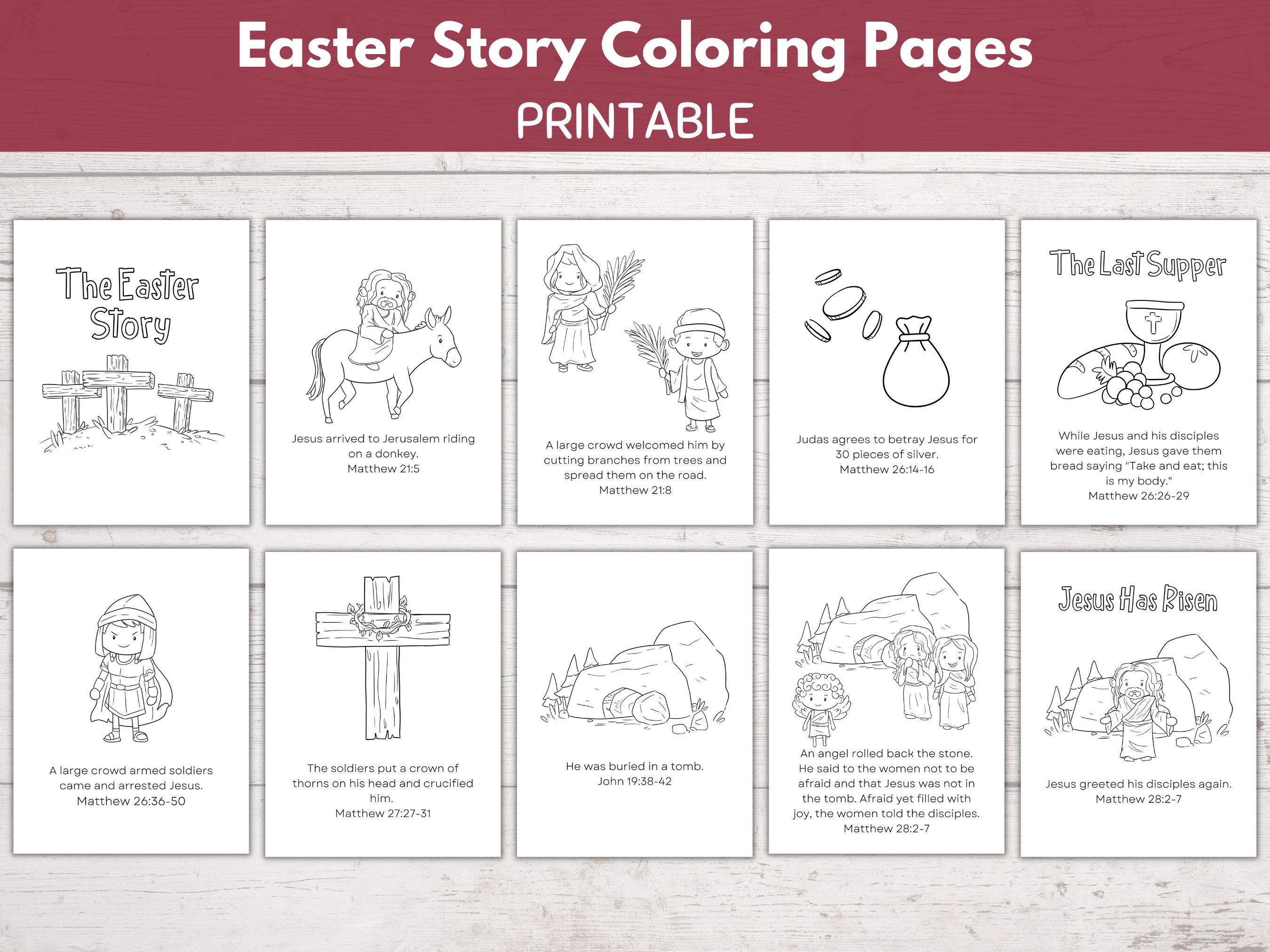 Easter story coloring pages religious easter story for kids he is risen holy week bible easter story cards sunday school activity