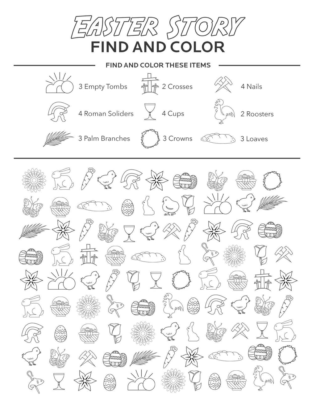 Easter find and color bible coloring page